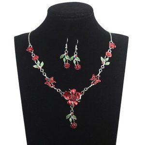 Rhinestone Flower Earrings & Necklace